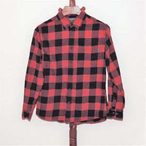 Eddie Bauer red & black Buffalo plaid flannel lumberjack shirt